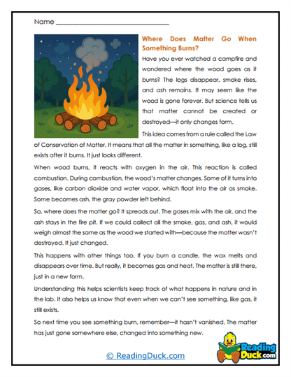 Where Does Matter Go? Worksheet
