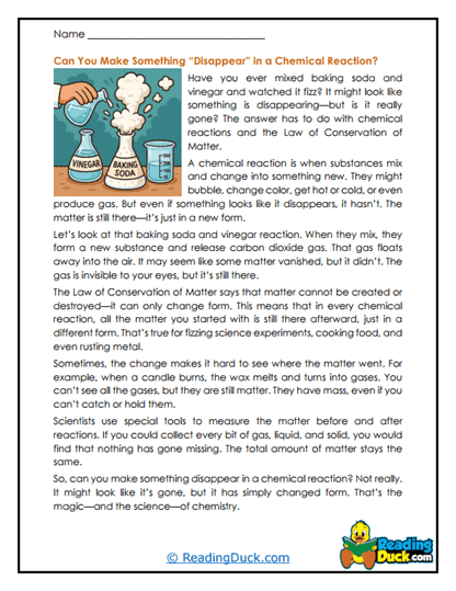 Can Matter Really Disappear? Worksheet