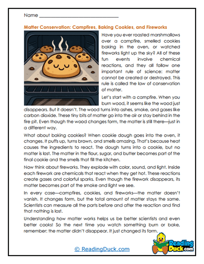 Conservation Of Matter Worksheets