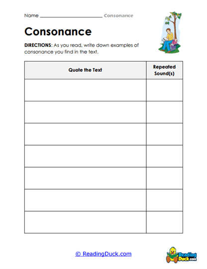 Consonance in Reading Worksheet