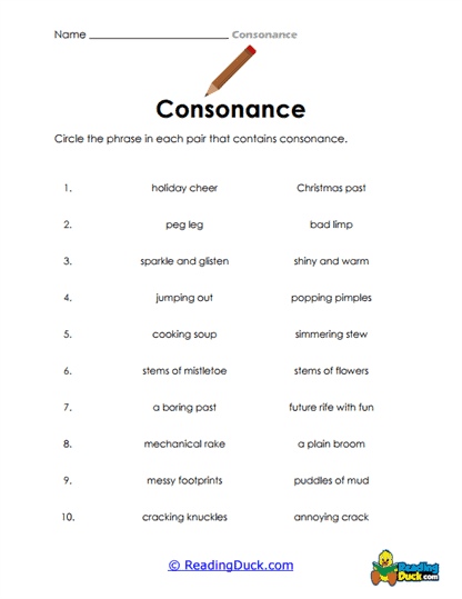 Identifying Consonance in Phrases Worksheet