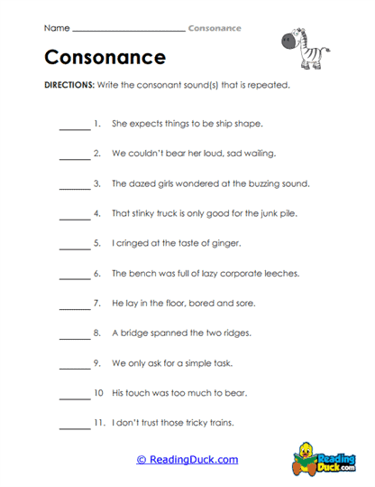 Identifying Repeated Sounds Worksheet