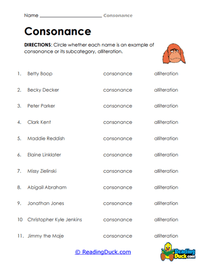 Consonance vs. Alliteration Worksheet