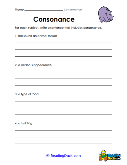 Writing with Consonance Worksheet