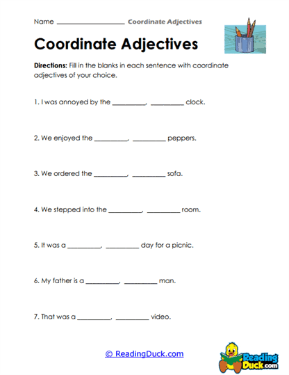 Adjective Fill-Ins Worksheet