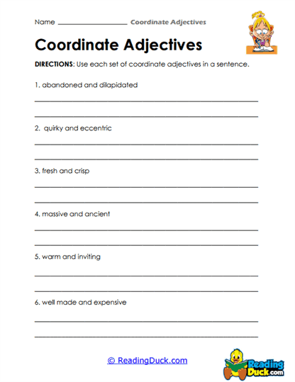 Adjective Sentences Worksheet