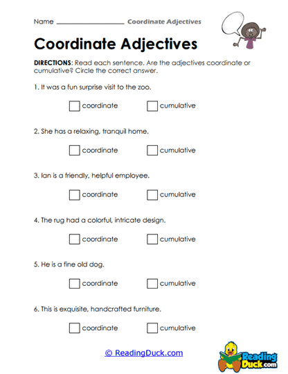 Adjective Classifier Worksheet
