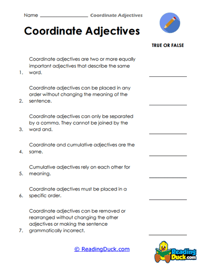 Adjective Truths Worksheet