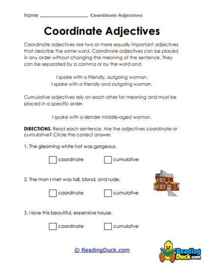 Coordinate Adjectives Worksheets
