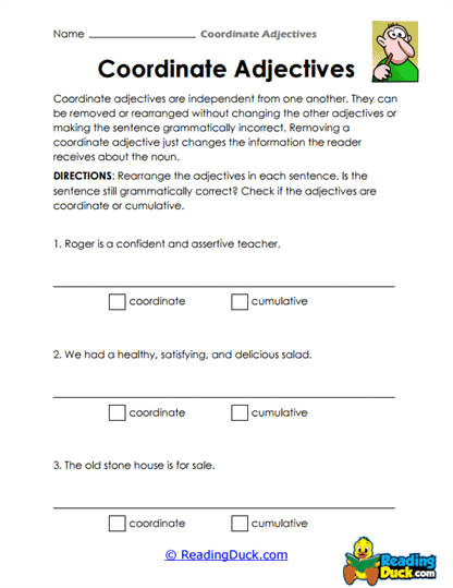 Adjective Order Worksheet