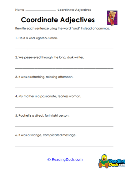 Comma Connectors Worksheet