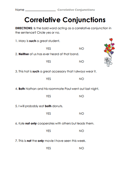 Conjunction Identifier Worksheet