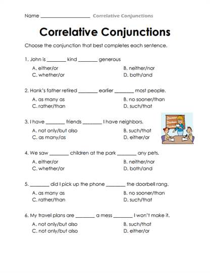 Conjunction Chooser Worksheet