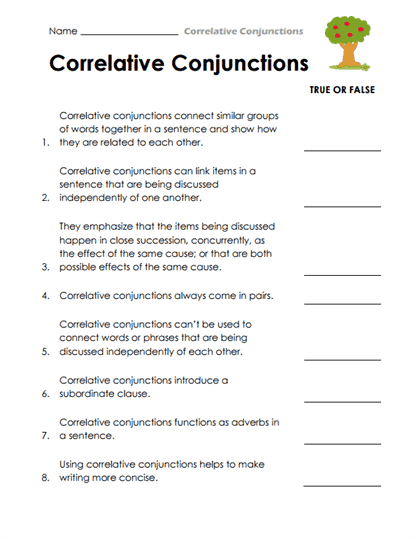 Conjunction Review Worksheet
