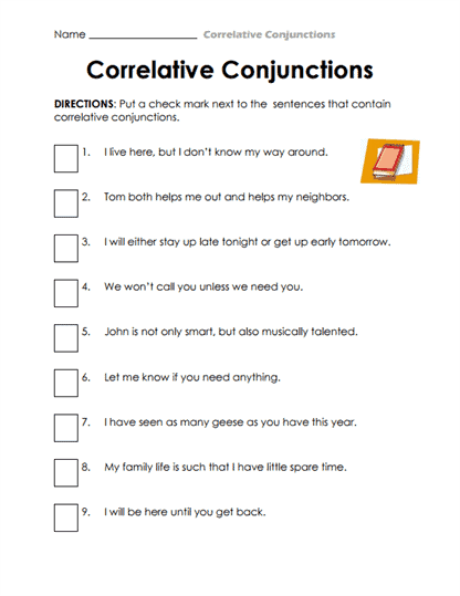 Conjunction Spotter Worksheet