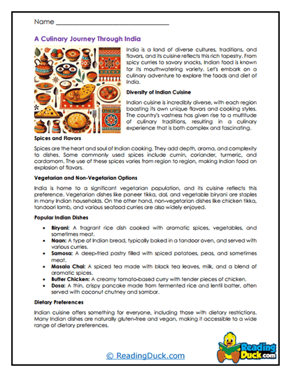 Spice Delights Worksheet