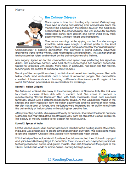 Culinary Odyssey Worksheet