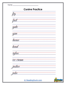 Cursive Lecture Word Cursive Words Worksheets | Reading Duck.com