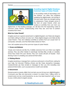 Cybersecurity Worksheets | Technology Series | Reading Duck.com