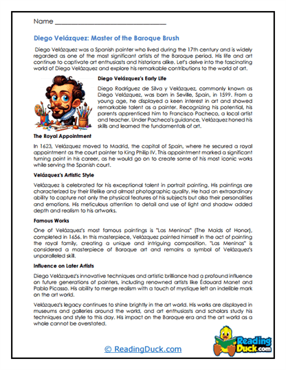 Velázquez’s Vision Worksheet