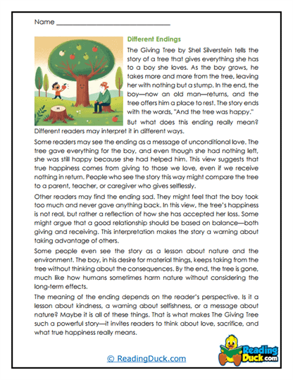 The Giving Tree Worksheets
