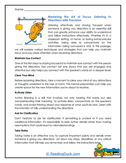 Focus Techniques Worksheet