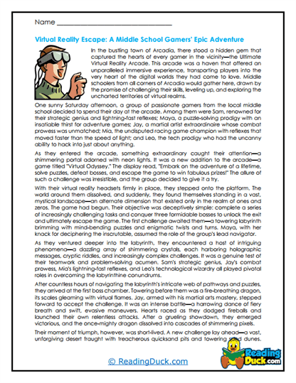 Virtual Reality Escape Worksheet