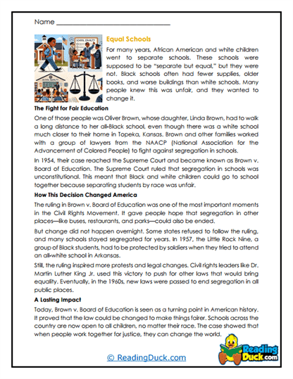 Equal Schools Worksheet