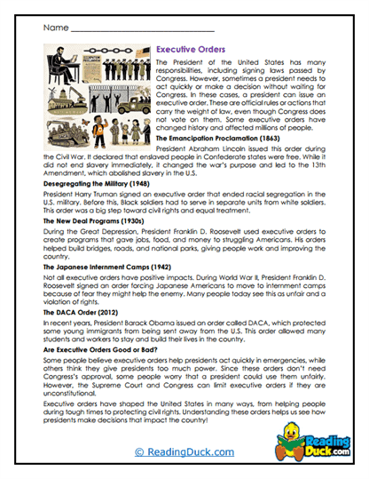 Executive Orders Worksheet