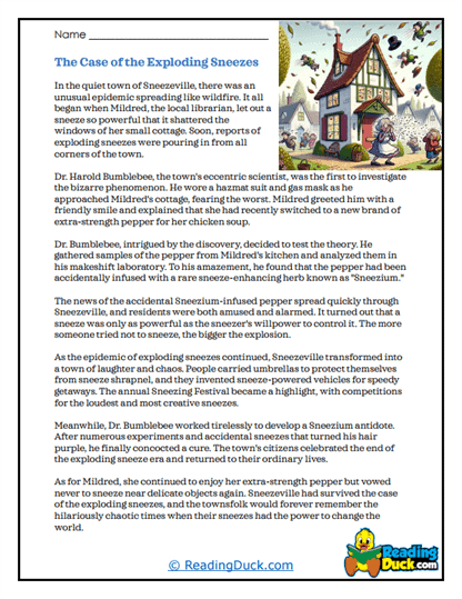 Sneeze Chaos Worksheet
