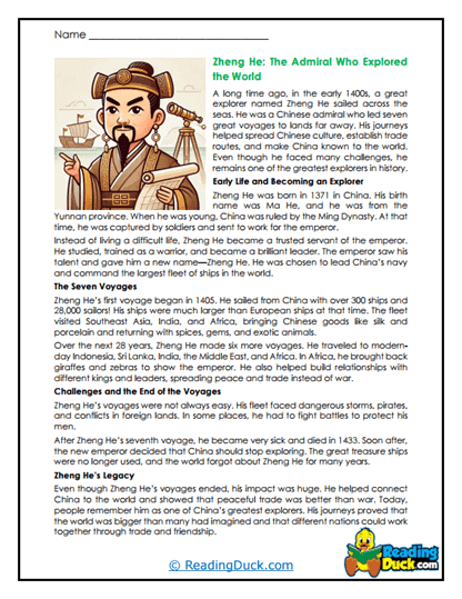 Treasure Voyages Worksheet