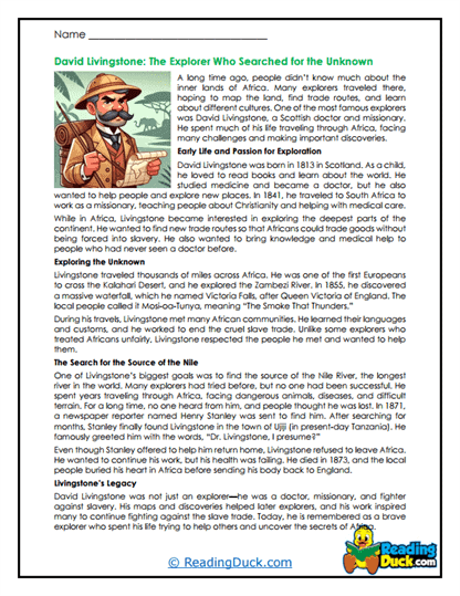 African Quest Worksheet