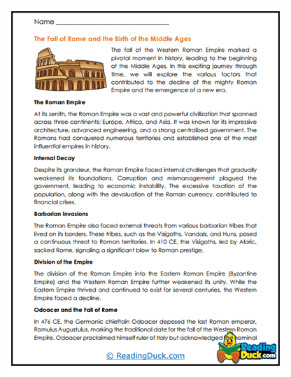 Rome’s Fall Worksheet