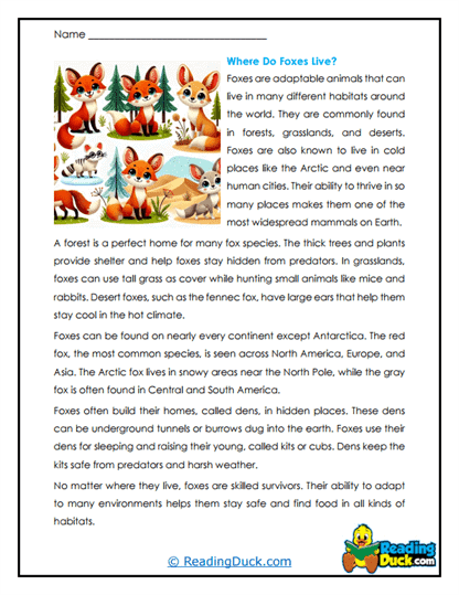 Foxy Homes Worksheet