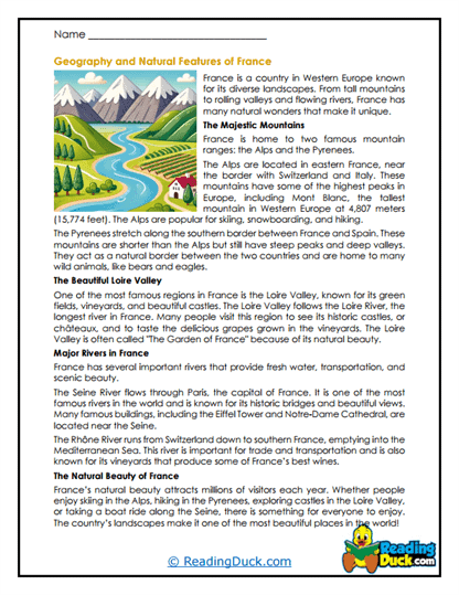 French Landscapes Worksheet