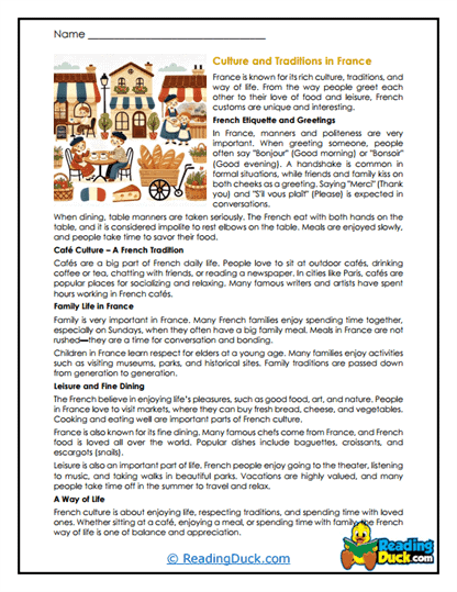 French Traditions Worksheet