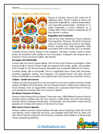 French Flavors Worksheet