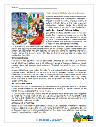 French Festivals Worksheet