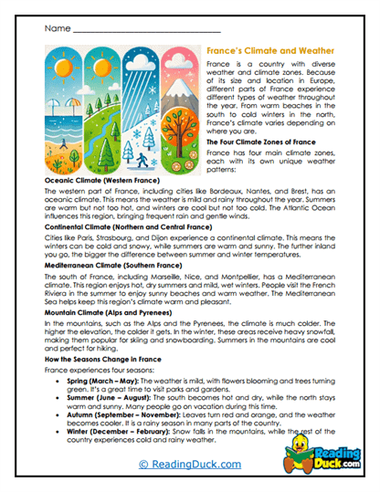 French Climate Worksheet
