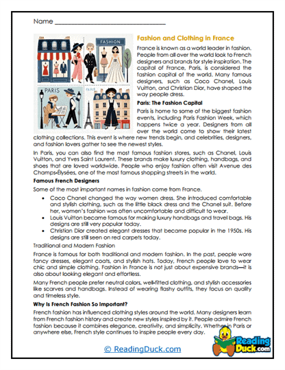 French Fashion Worksheet