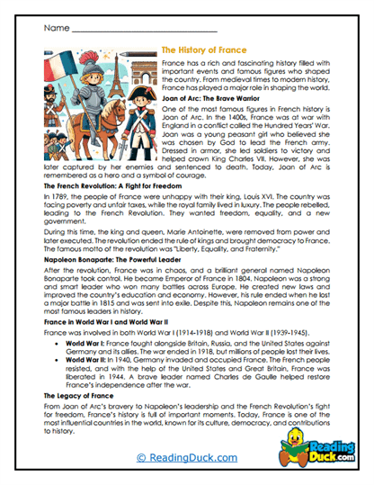 French History Worksheet