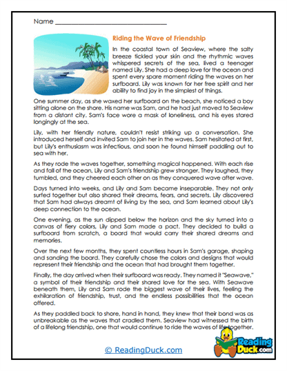 Ocean Friendship Worksheet