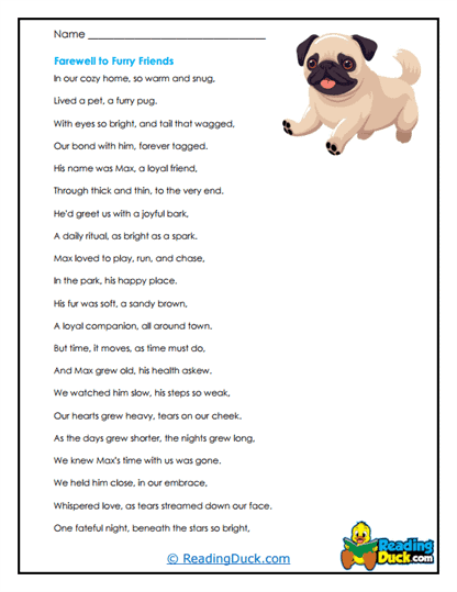 Pug's Goodbye Worksheet