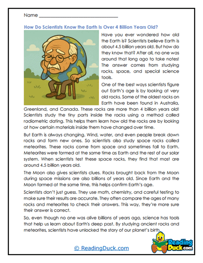 Geological Time And Dating Methods Reading Comprehension Worksheets