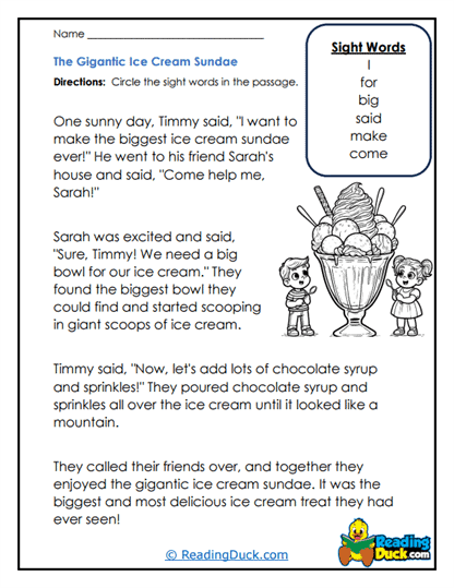 Ice Cream Treat Worksheet