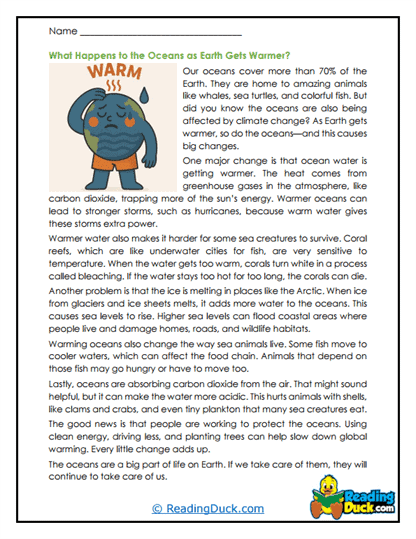 Warming Oceans Worksheet