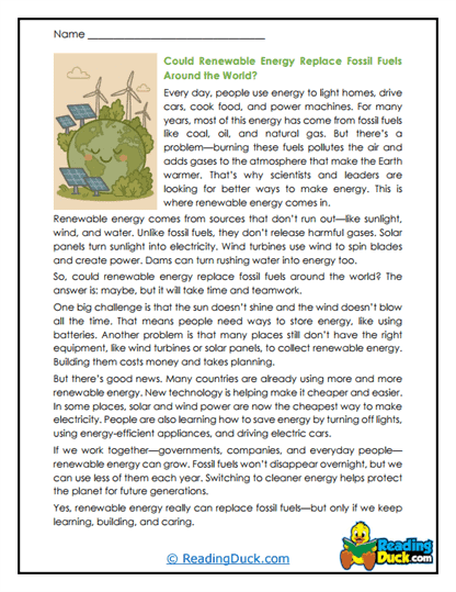 Clean Energy Worksheet