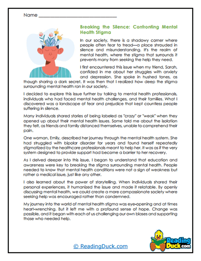 Silent Struggles Worksheet