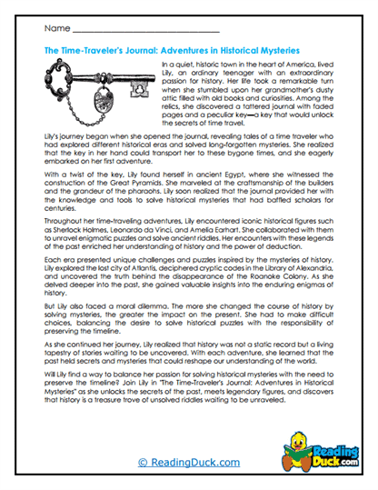 Time Traveler's Journal Worksheet