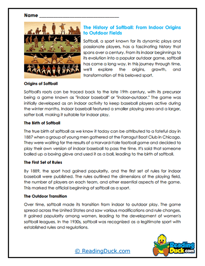 Softball History Worksheet